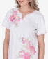 ფოტო #3 პროდუქტის Petite Miami Beach Short Sleeve Floral Applique Top