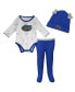 ფოტო #1 პროდუქტის Newborn and Infant Boys and Girls Royal, White Florida Gators Dream Team Raglan Long Sleeve Bodysuit Hat and Pants Set
