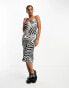 Фото #4 товара Wednesday's Girl satin cowl neck cami midi dress in beige zebra