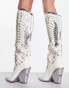 Фото #4 товара Azalea Wang Upbeat embellished western knee boot in white