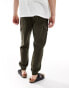 Brave Soul linen blend elasticated waist cargo trousers in khaki