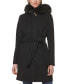 Фото #1 товара Women's Belted Faux-Fur-Trim Hooded Coat