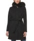 Women's Belted Faux-Fur-Trim Hooded Coat 2 - фото #1