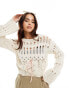 Miss Selfridge crochet contrast bow detail long sleeve jumper in cream