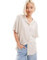 Weekday Mira linen mix short sleeve blouse in off-white