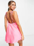 Фото #2 товара ASOS DESIGN tie shoulder slip beach mini dress in neon pink