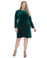 Фото #1 товара Plus Size Velvet Long-Sleeve Cutout Dress