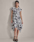 Women's Printed Tie-Waist Asymmetrical-Hem Linen Dress