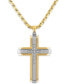 ფოტო #1 პროდუქტის Men's 1/10 Carat Diamond Cross Pendant 22" Chain in Stainless Steel and Gold Tone Ion Plating