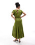 Фото #3 товара Never Fully Dressed cap sleeve satin jacquard midaxi dress in olive