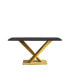 Фото #9 товара 63" Modern Artificial Stone Black Curved Golden Metal Leg Dining Table -6 People