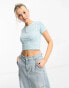 Фото #2 товара Daisy Street crop baby tee top in blue ditsy