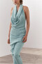 Pleated draped neck dress