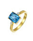 ფოტო #2 პროდუქტის 3.17CT Genuine Gemstone Birthstones Zircon Accent London Blue Topaz Emerald Cut Cocktail Engagement Ring Yellow 14K Gold Plated .925 Sterling Silver