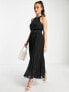 Style Cheat high neck pleated midaxi dress in black