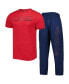 ფოტო #1 პროდუქტის Men's Navy, Red Cleveland Guardians Meter T-shirt and Pants Sleep Set