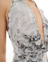 Murci sheer mesh deep plunge halterneck top co-ord in grey snake Graues Schlangenmuster, 34 - фото #4