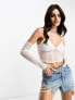 Bershka mesh sleeve corset top in white