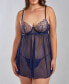 Фото #1 товара Lana Plus Size Underwire Soft Lace and Mesh Babydoll Lingerie Set, 2 Piece
