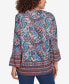 Фото #3 товара Petite Embellished Placket Paisley Print Slub Jersey Top