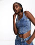 Фото #4 товара Urban Revivo denim corset top in blue