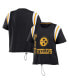 ფოტო #1 პროდუქტის Women's Black Pittsburgh Steelers Cinched Colorblock T-shirt