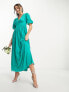 Фото #1 товара Vila Bridesmaid A line tulle midaxi dress with button front in emerald green