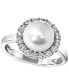 Cultured Freshwater Pearl (8 mm) & Cubic Zirconia Halo Ring in Sterling Silver