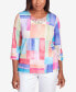 ფოტო #1 პროდუქტის Petite Classic Bright Patchwork Lace Neck Top