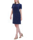 Women's Jewel-Neck Short-Sleeve Textured Shift Dress средний синий, 0 - фото #3