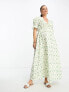 ASOS DESIGN Maternity cotton midi smock dress in cream based green floral print