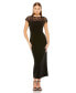 Women's Sheer Lace Top Crepe Midi Dress