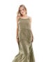 Miss Selfridge cheesecloth tiered maxi sundress in khaki Зеленый, 34 - фото #1