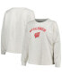 Фото #1 товара Women's Oatmeal Wisconsin Badgers Plus Size Distressed Arch Over Logo Neutral Boxy Pullover Sweatshirt