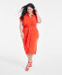 Фото #3 товара Trendy Plus Size Tie-Front Ruched Shirtdress
