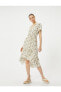Фото #3 товара Платье Koton с цветочным узором, асимметричным кроем, оборками, короткими рукавами, V-образным вырезом, застежкой на пуговицы и подкладкой.