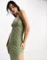 ASOS DESIGN knitted crochet midi dress in open stitch in khaki