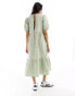 JDY seersucker tiered maxi dress in green check