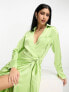 Фото #1 товара Pretty Lavish wrap shirt midaxi dress in apple green