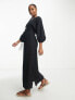 Фото #4 товара ASOS DESIGN Petite natural crinkle bias maxi dress with lace up detail in black