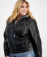 ფოტო #3 პროდუქტის Trendy Plus Size Hooded Faux-Leather Jacket, Created for Macy's