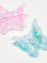 DesignB London pack of 2 iridescent butterfly shape hair clips in pink and blue