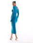 Фото #3 товара Style Cheat midi slinky dress with ruched side in teal