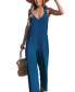 ფოტო #1 პროდუქტის Women's Cobalt Blue Plunging Wide Leg Jumpsuit