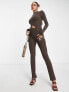 Aria Cove knitted turtle neck ribbed jumper with open front detail co-ord in chocolate