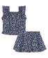 ფოტო #2 პროდუქტის Little Girls Ditsy Floral Stretch Crinkle Shorts, 2 Piece Set