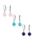 ფოტო #1 პროდუქტის Set of Three Simple Round Bead Synthetic Stabilized Turquoise Pink Leverback Set Ball Drop Earrings For Women Sterling Silver