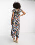 ASOS DESIGN flutter sleeve midi tea dress with buttons in multi floral print