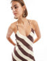 ASOS DESIGN satin halter back detail maxi dress in stripe Braun gestreift, M - EU 40-42 - фото #3