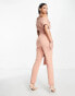 ASOS DESIGN Tall fallen shoulder scuba jumpsuit in blush